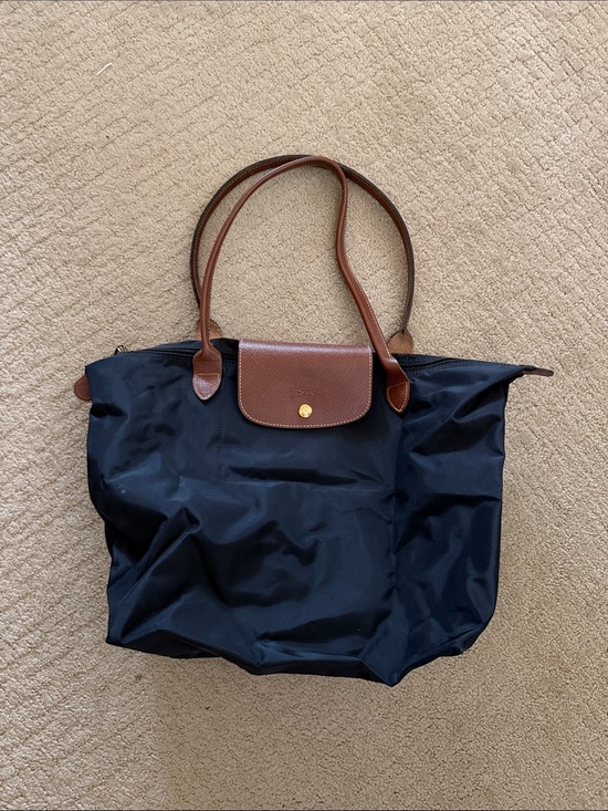 Longchamp Handbags - Longchamp Black Tote with Brown Leather Trim